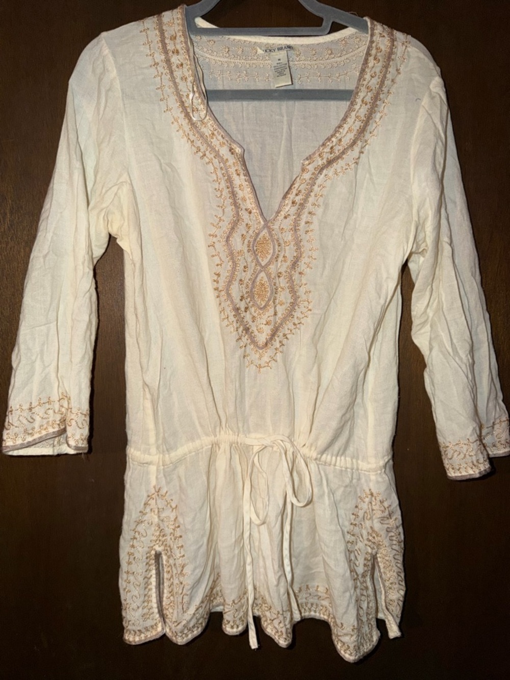 Lucky Brand Cream Tunic with Gold Embroidery